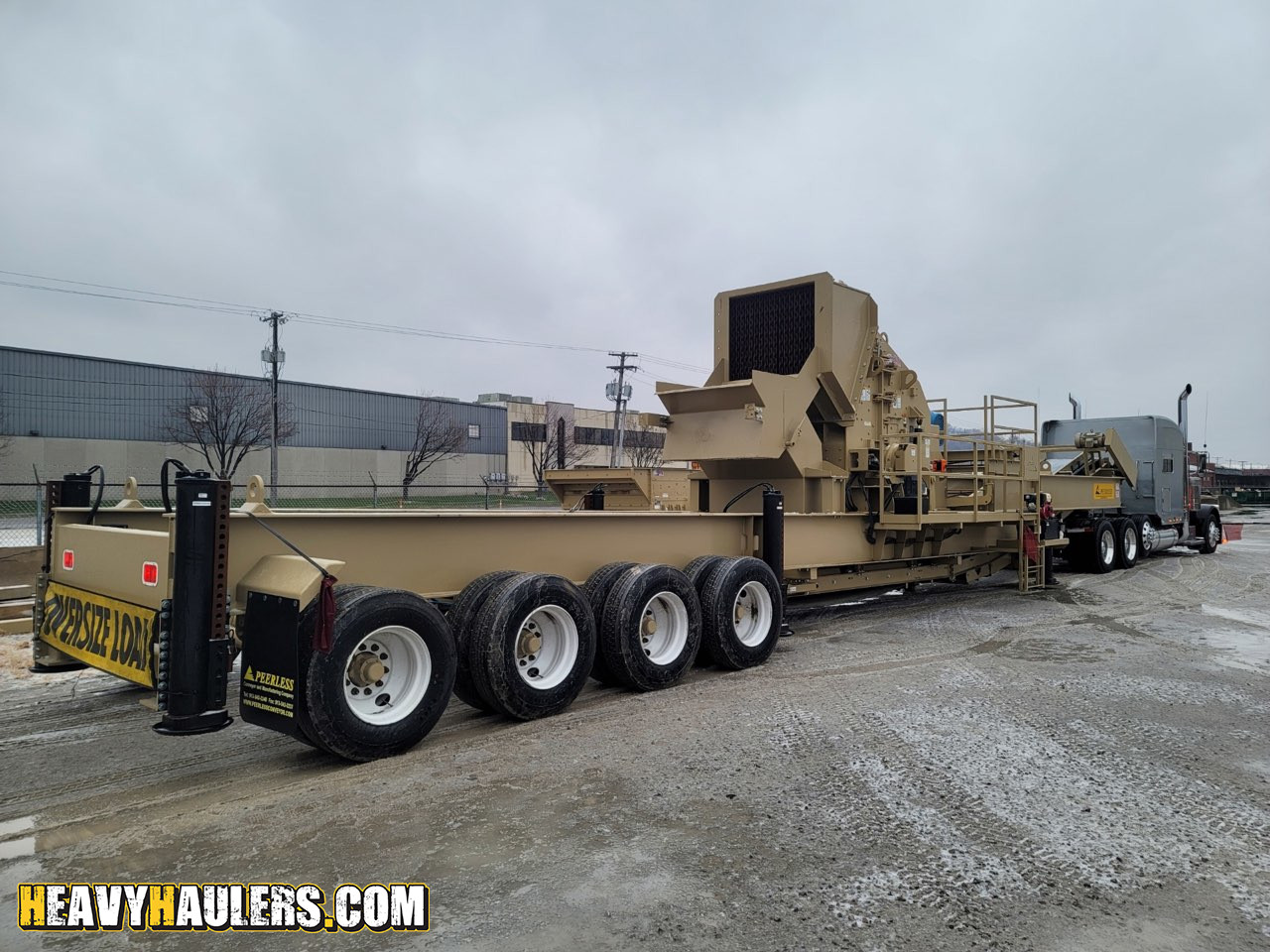 Crushing plant transported on a trailer.