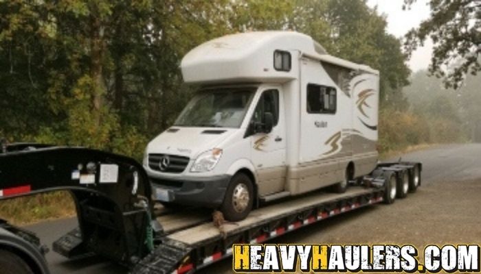 Shipping a Davion RV on a trailer.